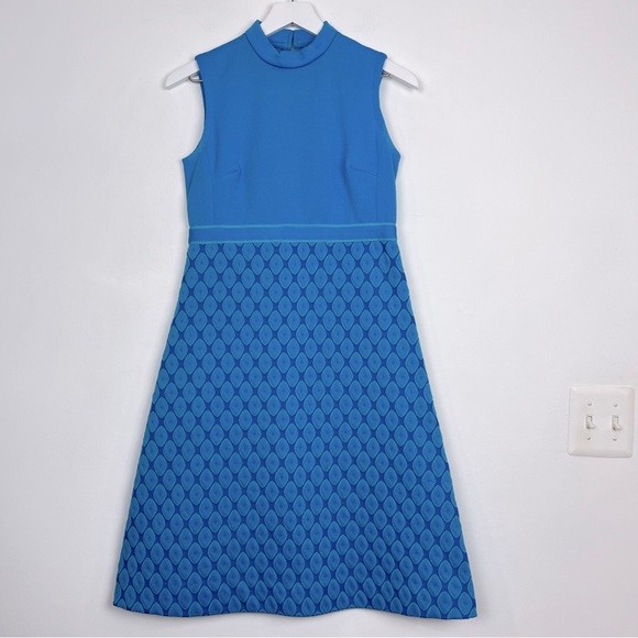 Vintage Blue Geometric Print Dress and Jacket Belfry By Gerald Pierce - Picture 2 of 16